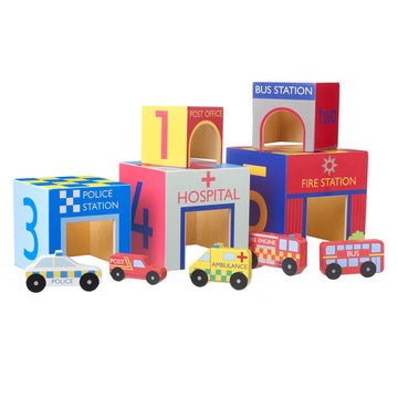Emergency Services Wooden Stacking Cubes - Orange Tree Toys