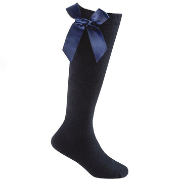Girls Navy Blue Knee High Sock with Bow | Ages 2 - 9 Years