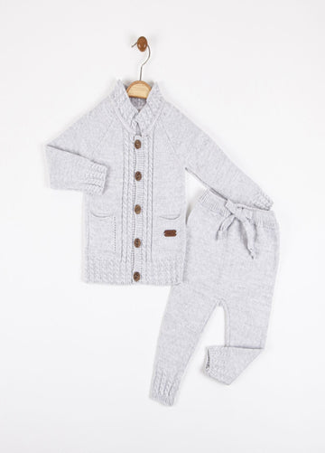 Boys Grey Knitted Cable Cardigan & Trousers Set