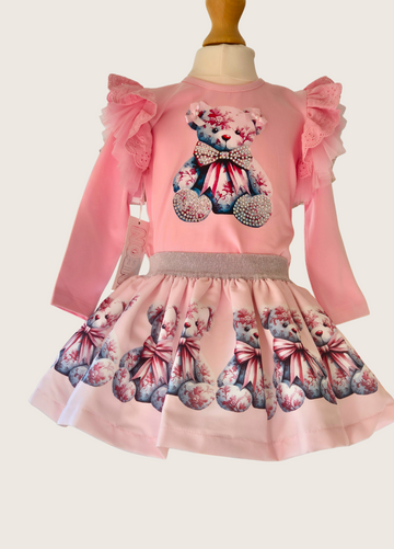 Girls Pink Sparkly Teddy Outfit Set – Neon Kids