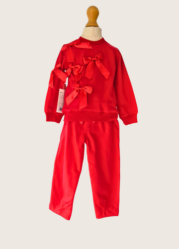 Girls Red Ribbon Leisure Suit by Neon Kids
