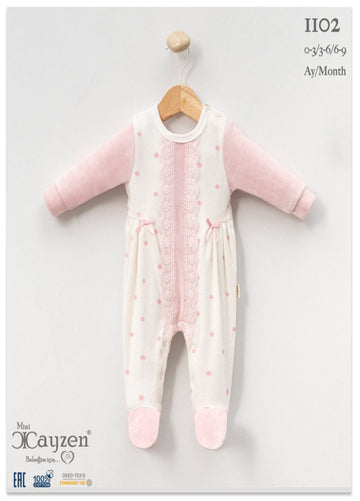 Baby Girls Pink & White Spanish Style Velour Romper