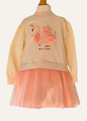 Girls Peach Bella Swan Tutu Dress with Long Sleeves