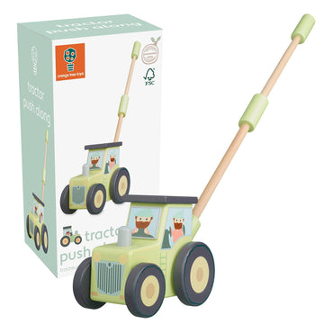 Tractor Wooden Push Along Toy - Orange Tree Toys