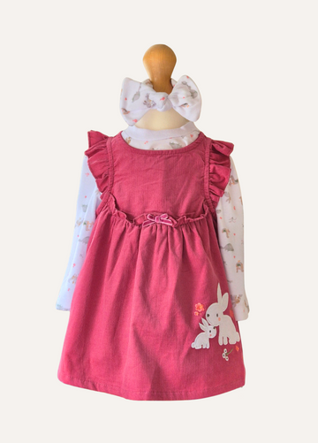 Baby Girl Corduroy Pinafore Dress Set with Rabbits