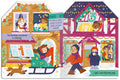 Illustrated advent calendar with children and Christmas activities on each door