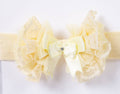 Yellow lace headband with a bow on a white background