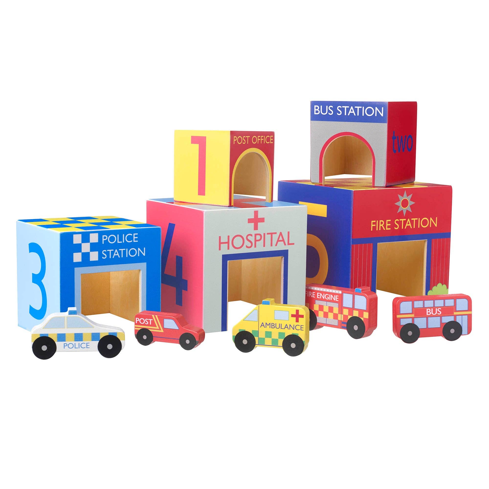 Emergency Services Wooden Stacking Cubes - Orange Tree Toys