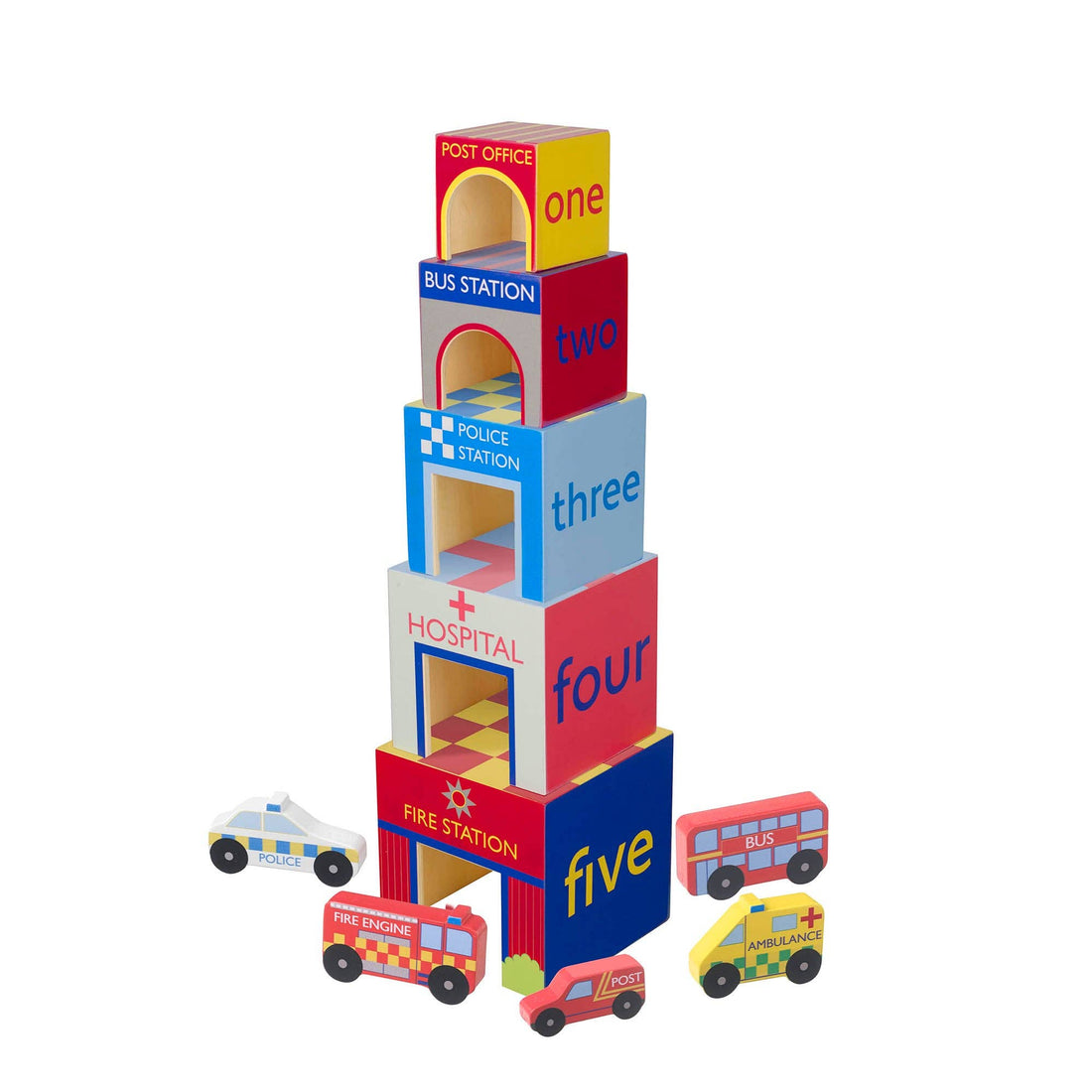 Emergency Services Wooden Stacking Cubes - Orange Tree Toys