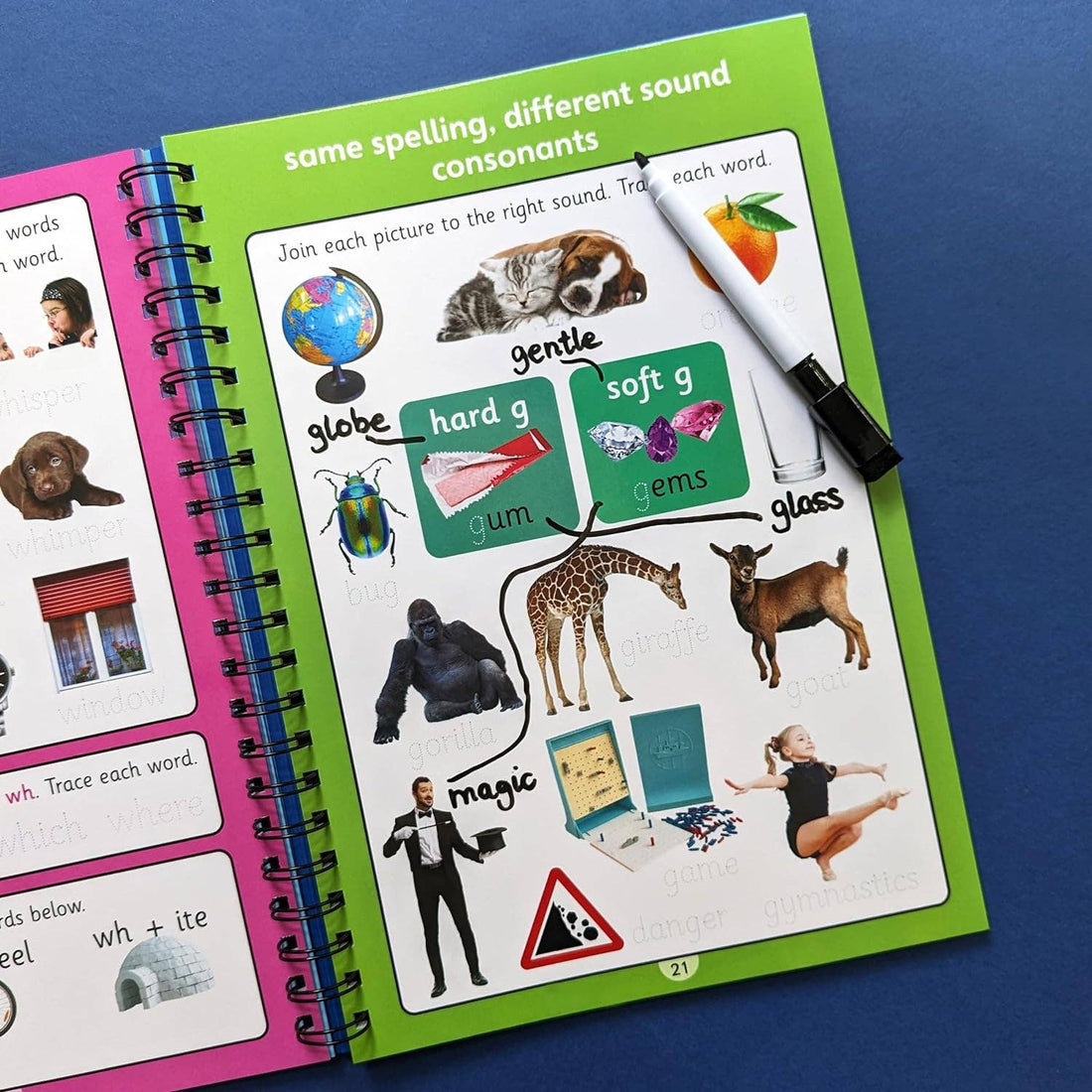 Phonics learning book for ages 5-6 with illustrations and text.