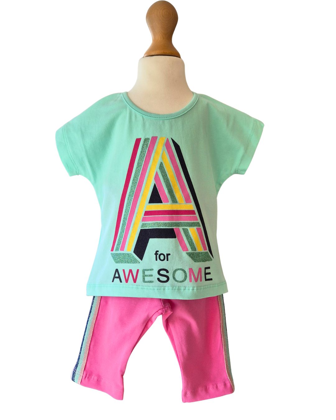 Girls awesome t-shirt and leggings set mint green pink