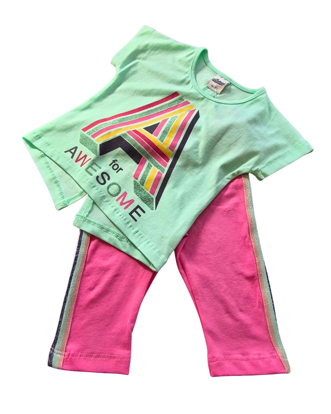 Girls awesome t-shirt and leggings set mint green pink