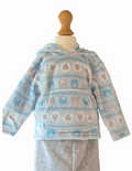 Children's hoodie with bear and sheep pattern on a mannequin against a white background