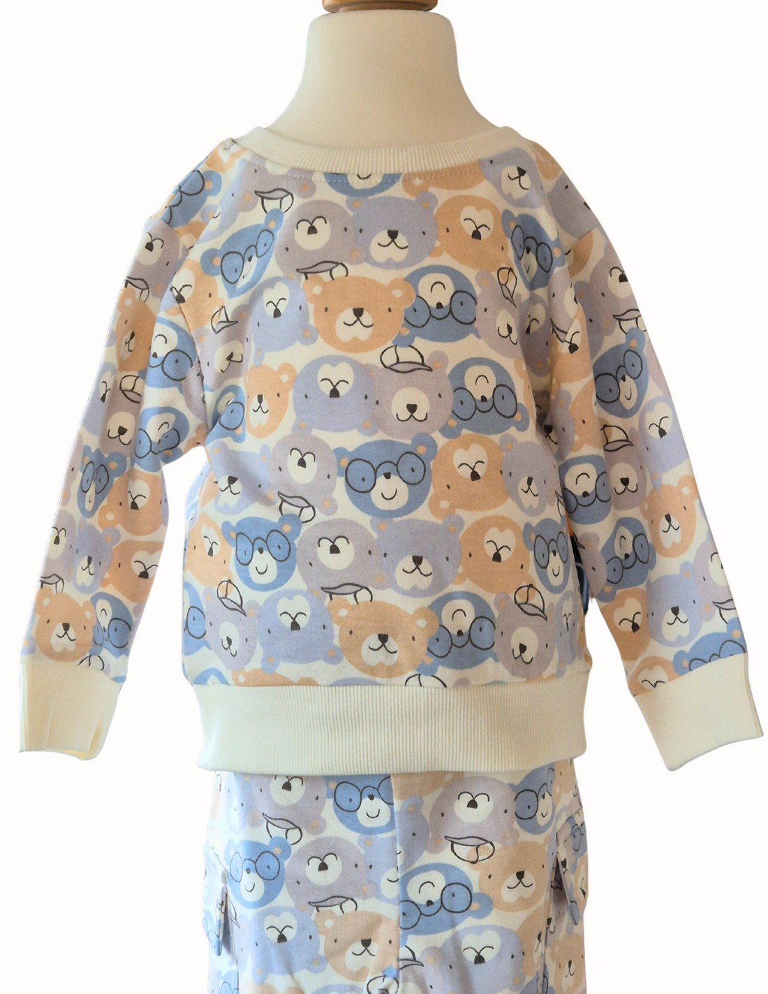 Teddy bear face sweatshirt and joggers on a white background'