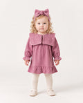 Baby girls’ dusky pink waffle dress and matching bow headband set