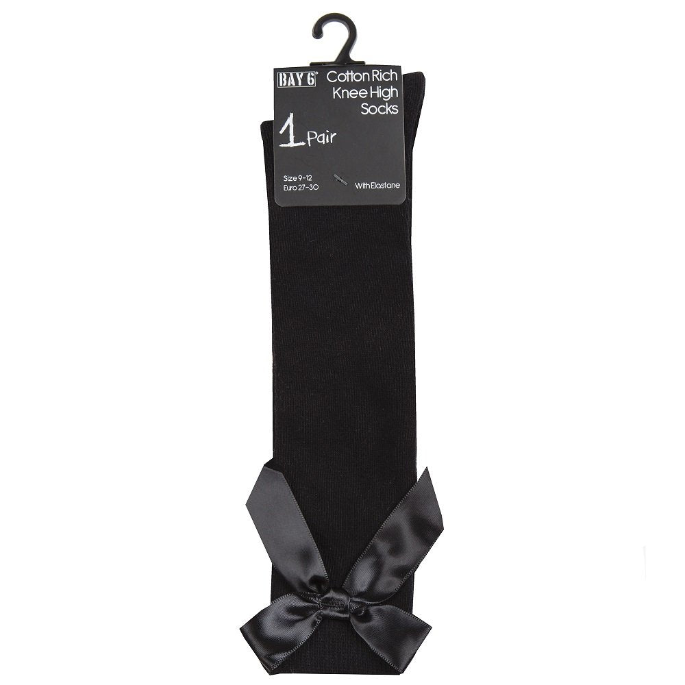 Black Knee High Sock with Satin Bow on a white background