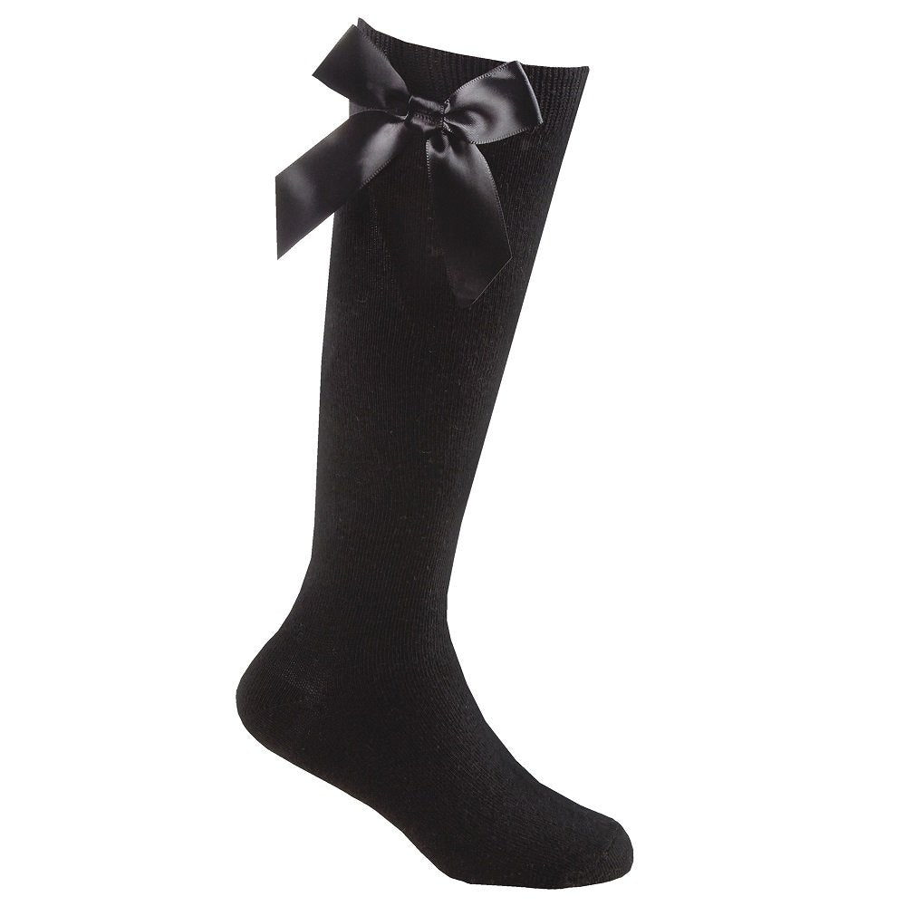 Black Knee High Sock with Satin Bow on a white background