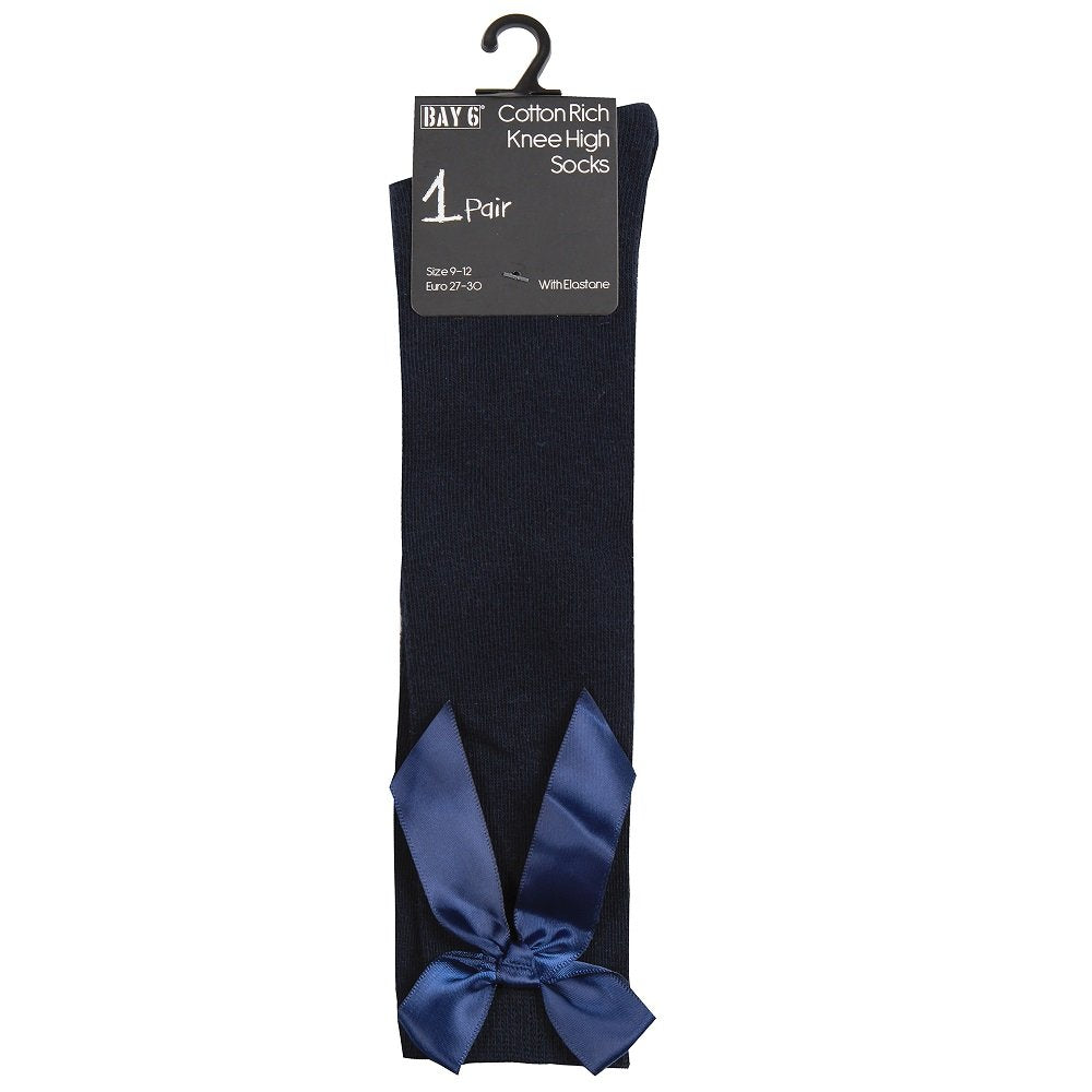 Girls Navy Blue Knee High Sock with Bow | Ages 2 - 9 Years