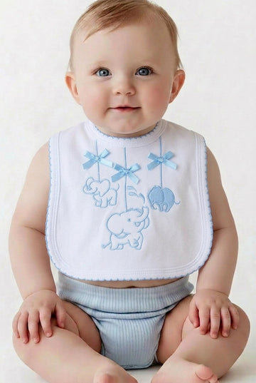 Blue embroidered elephant baby bib