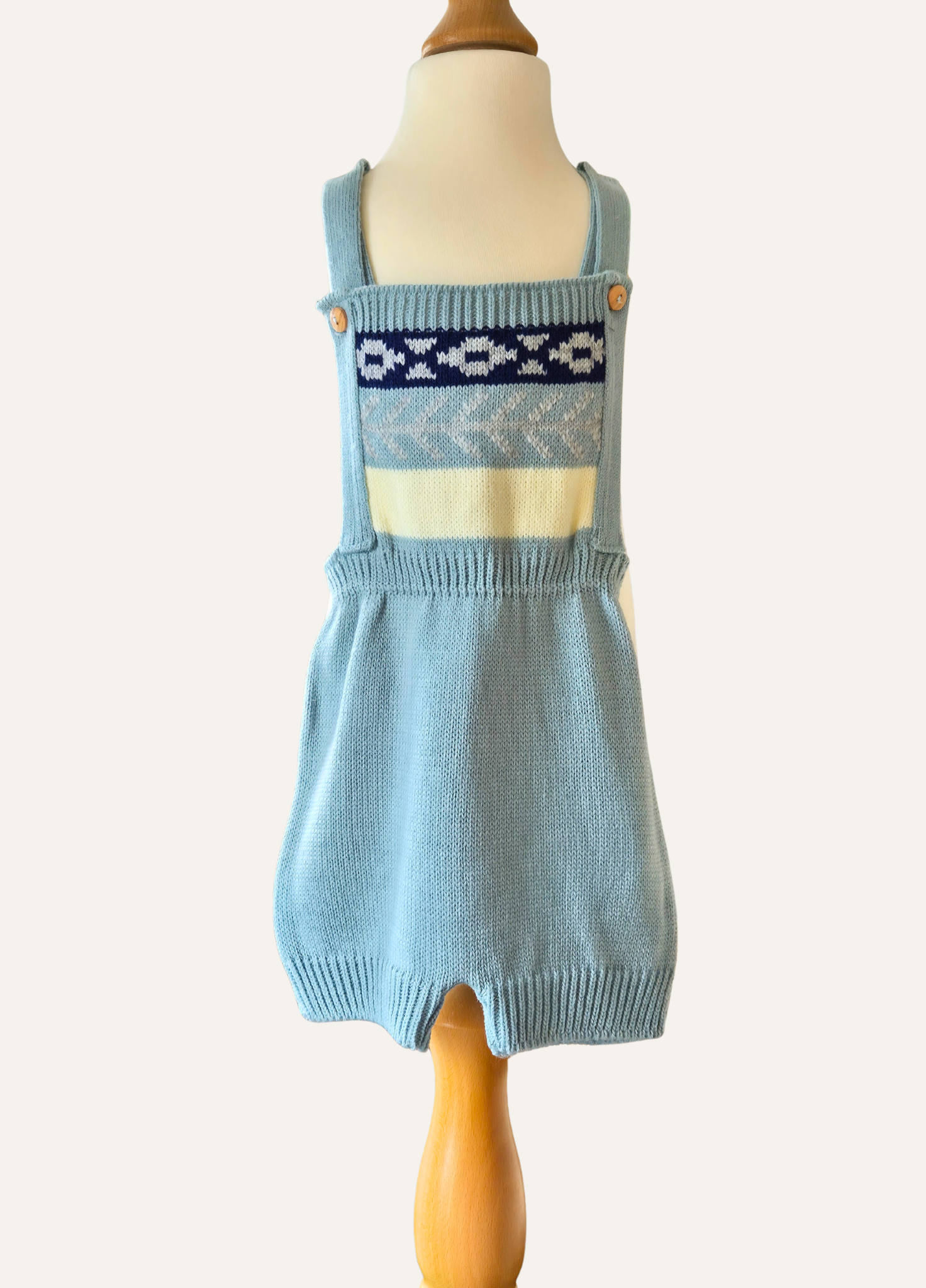 Boys Duck Egg blue spanish knitted short romper with bib