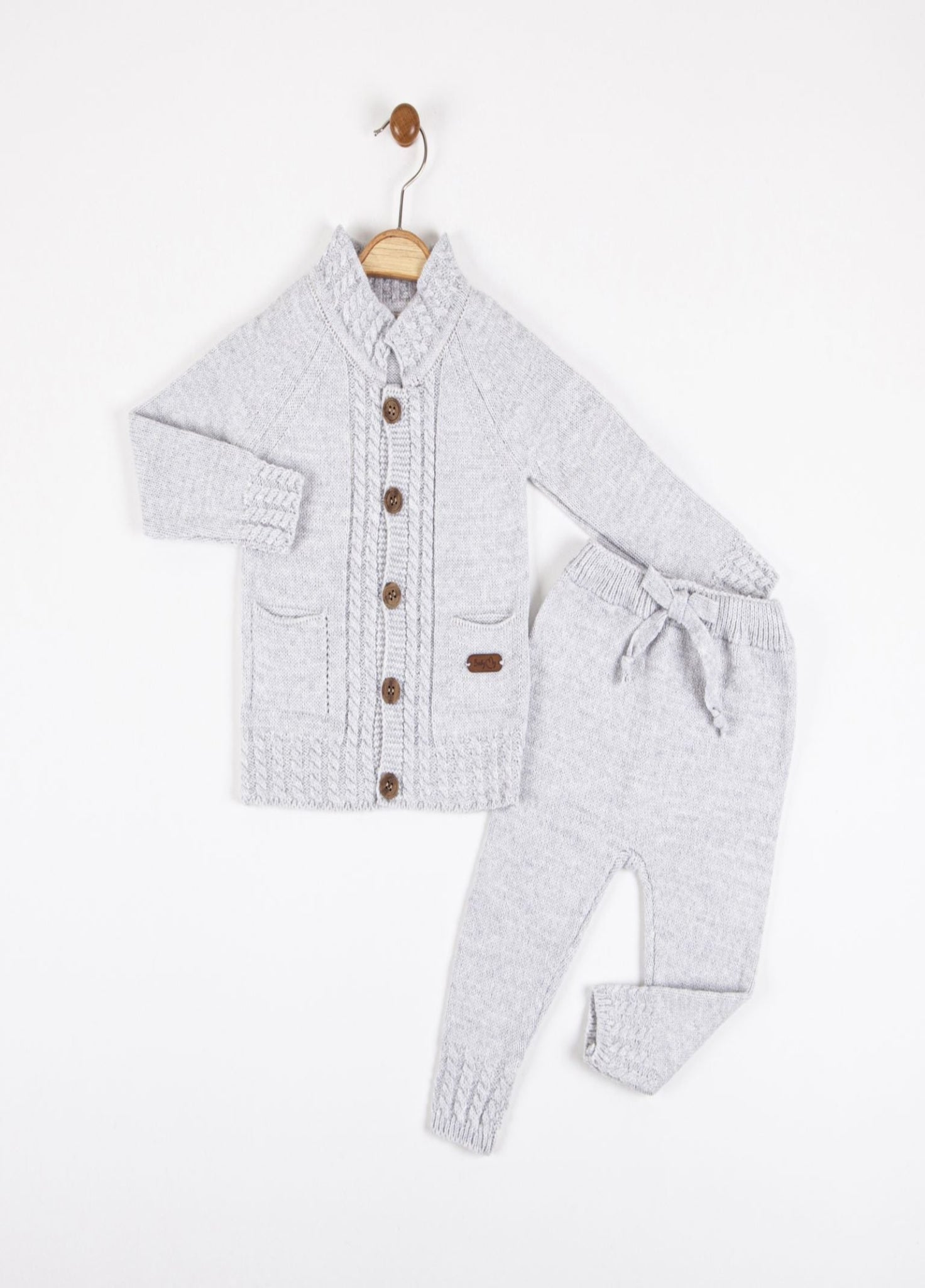 Boys Grey Knitted Cable Cardigan & Trousers Set