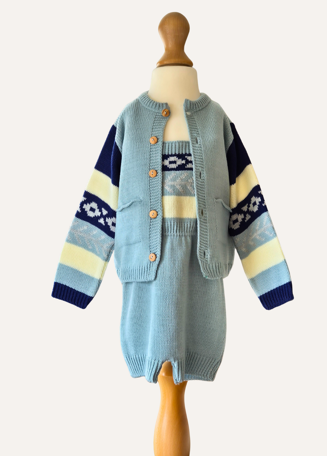 Spanish boys knitted cardigan and short romper set 
