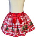 Girls’ red and white checked Christmas skirt with tree decorations