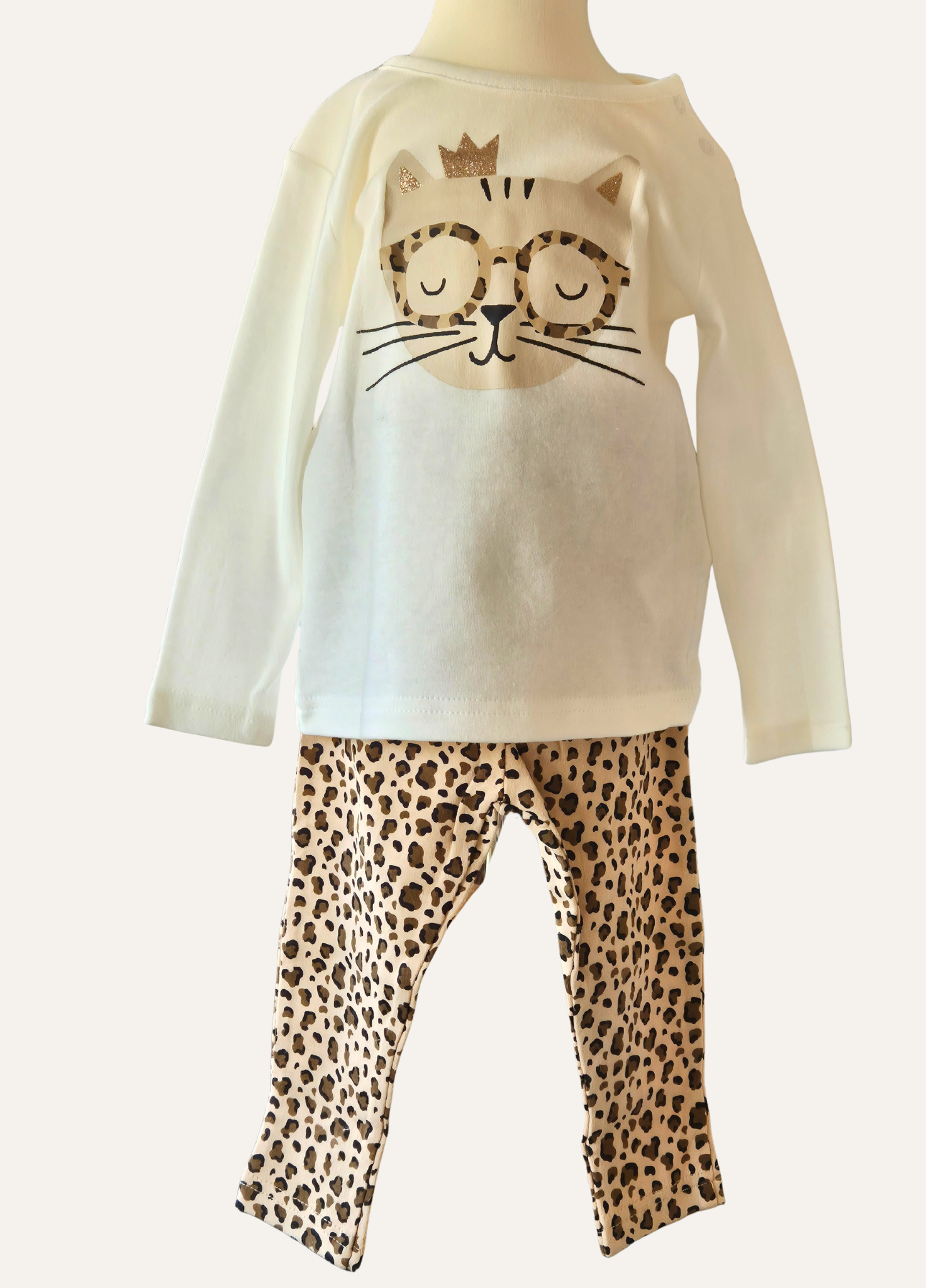 Girls animal print leggings and cat top part of the 3 piece set