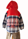 Orange hooded shirt with plaid pattern and 'RUN 1968' text on a white background