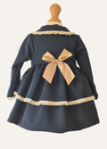 Girls Navy Blue and cream lace trim spanish coat with bows back view