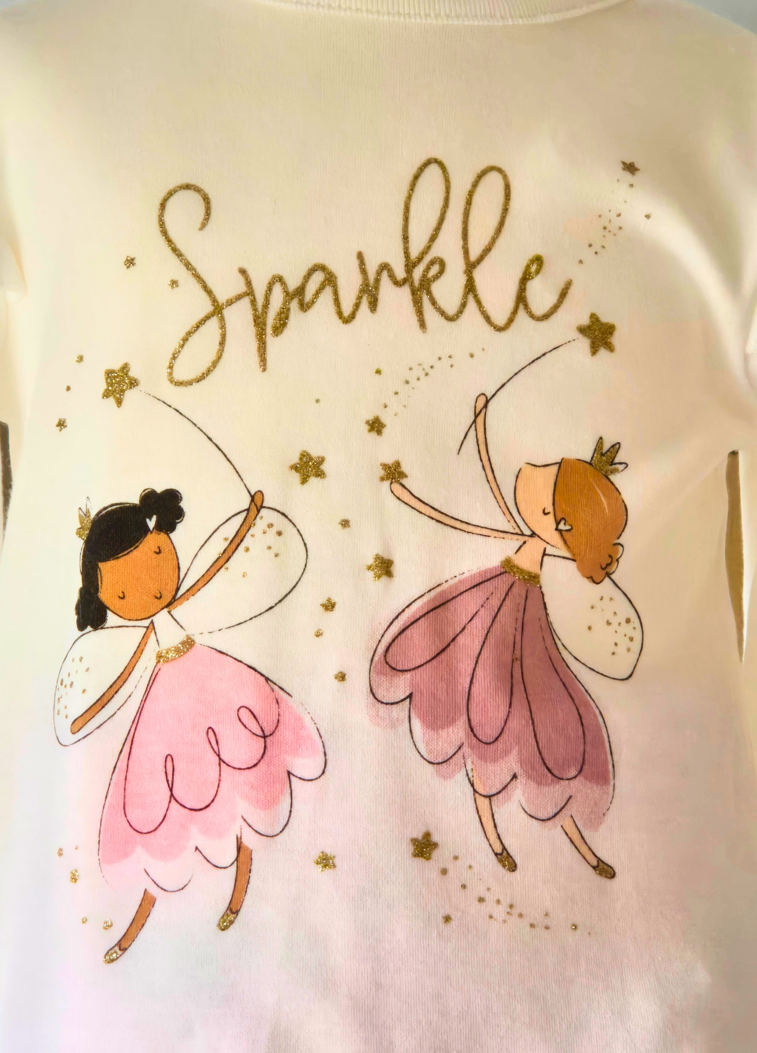 Close up of the fairy sparkle detail on the long sleeved top part of the 3 piece set from Lily & Jack