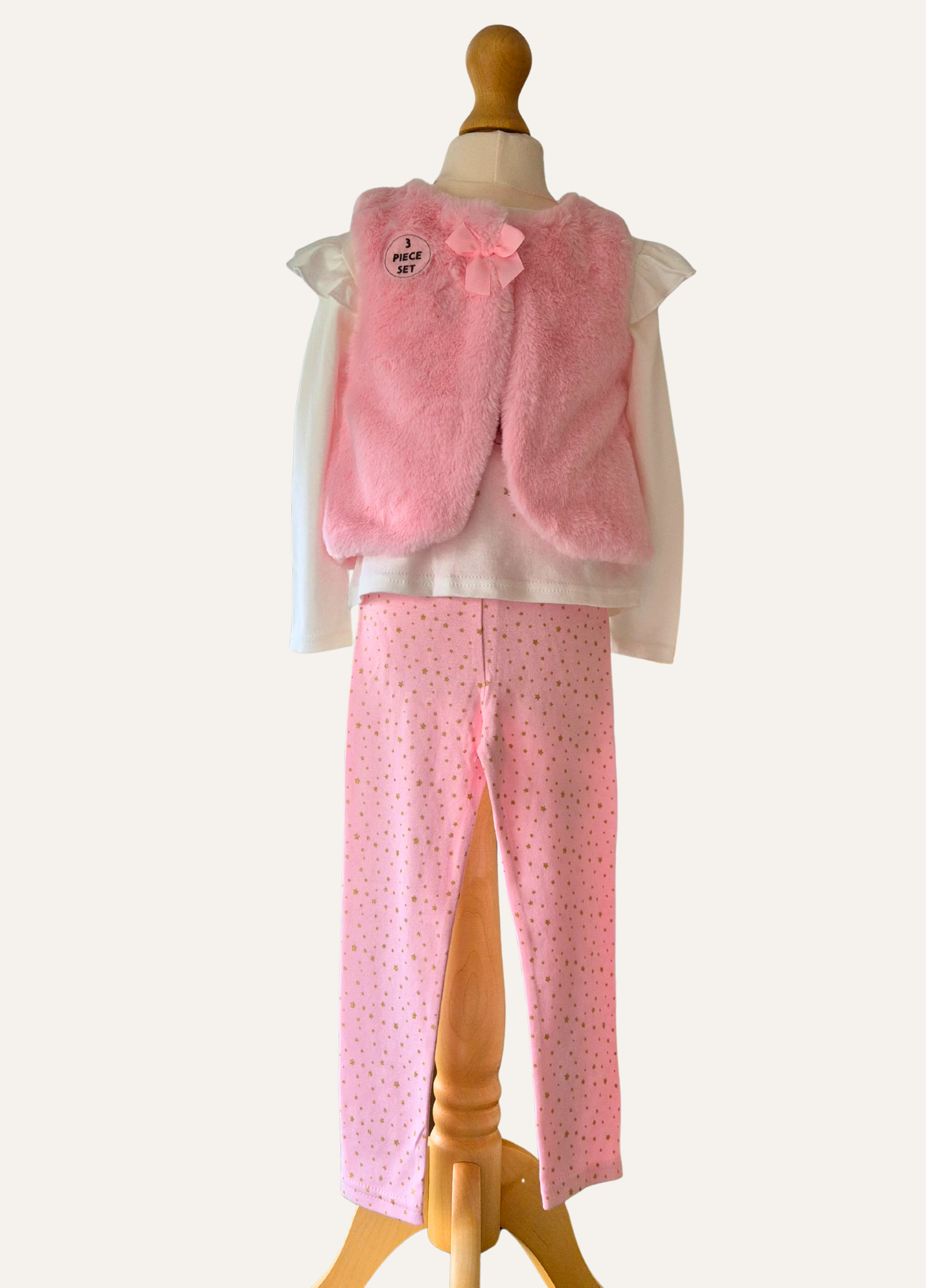 Girls pink and cream 3 piece fairy sparkle outfit with faux fur gillet from Lily & Jack