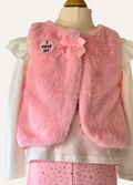 Close up of pink faux fur gillet which is part of the 3 piece set from Lily & Jack