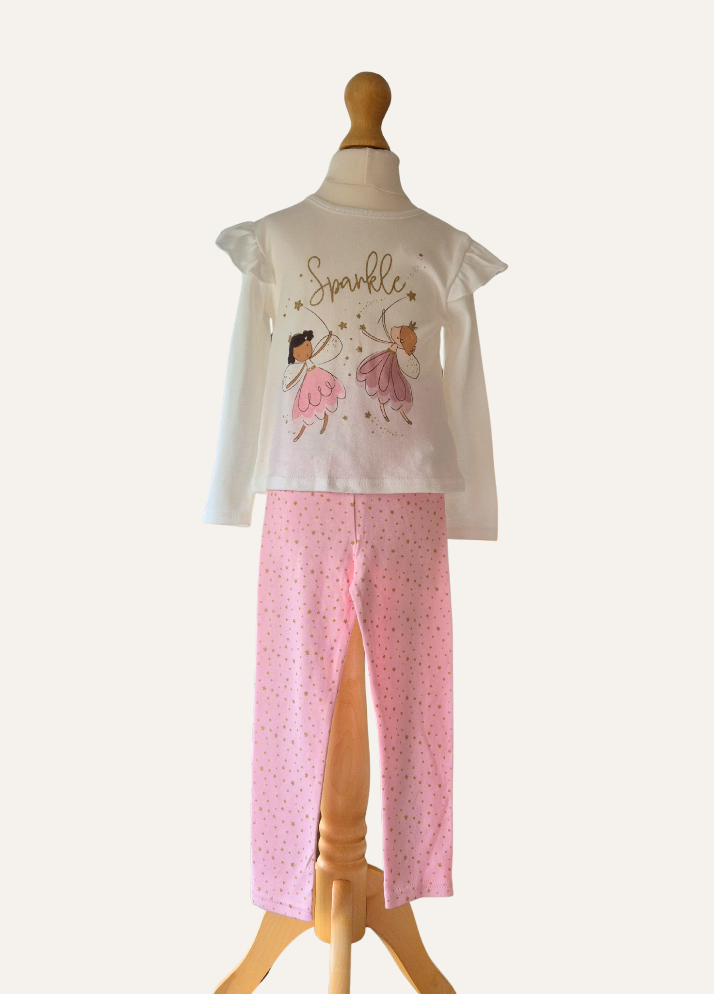 Girls pink sparkle leggings and cream long sleeved top part of the 3 piece set from Lily & Jack