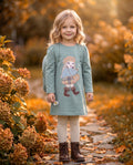 Girls duck egg blue doll motif A-line dress with matching backpack