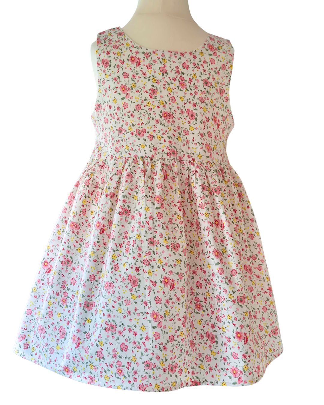 Girls pink floral summer dress with full skirt