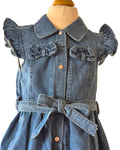 Toddler denim dress with collar and bows