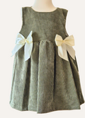 Girls Spanish Olive Green Pinafore dress with cream bows