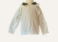 Girls Spanish Cream blouse with lace and olive cord trim to match pinafore dress