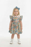 baby girls green and coral floral dress with headband and knickers