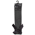 Gray knee-high socks with a black bow on a white background, featuring a Bay6 label.