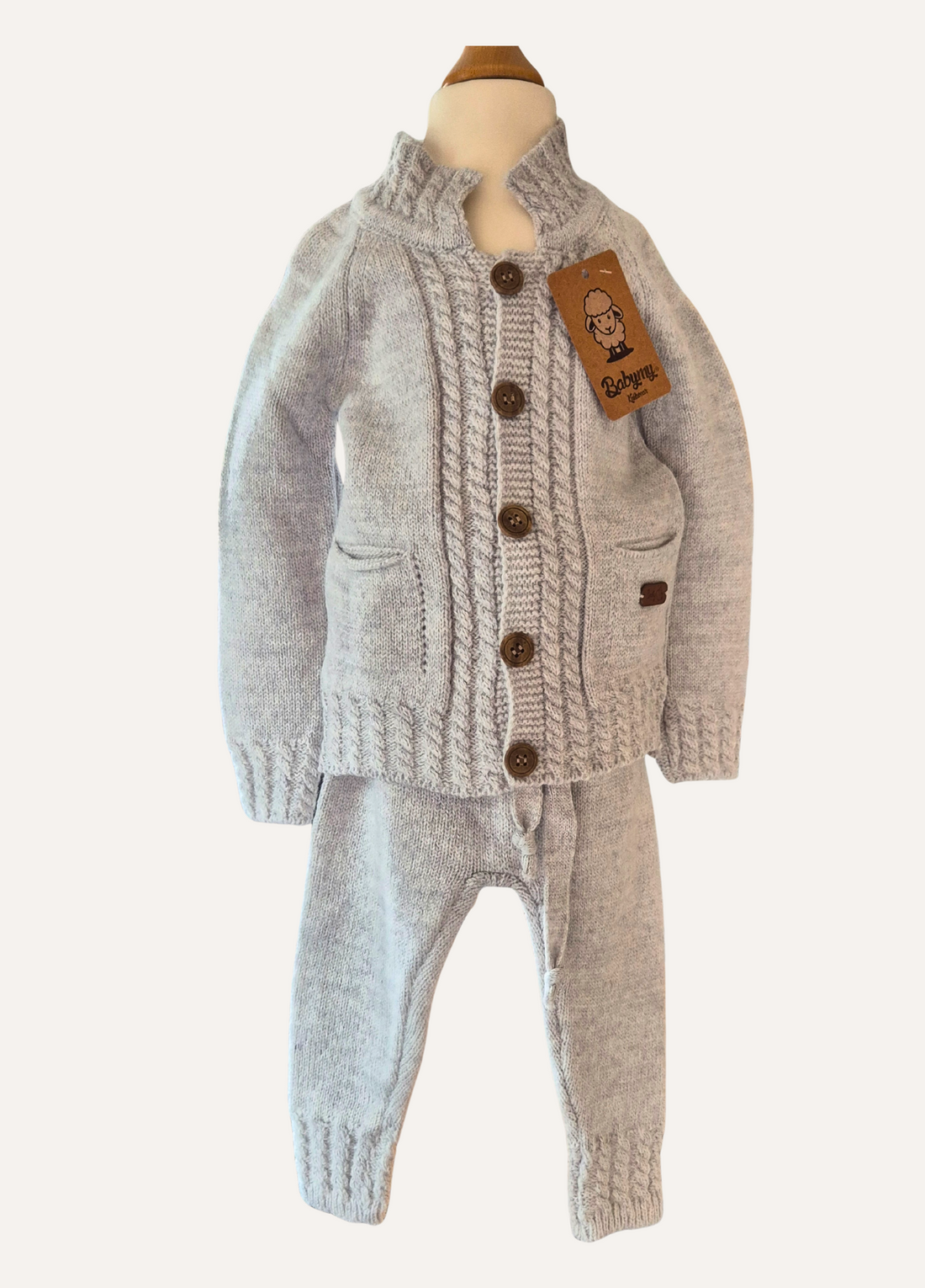 Boys Grey Knitted Cable Cardigan & Trousers Set
