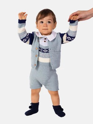 Spanish boys knitted cardigan and short romper set 
