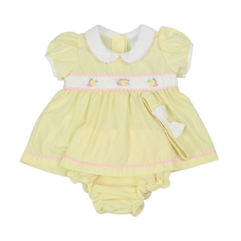baby girl lemon dress set with headband and knickers UK