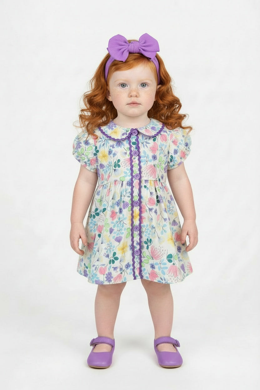 baby girls floral dress with lilac headband and knickers