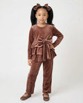 Girls’ mocha velour tiered top and matching leggings set