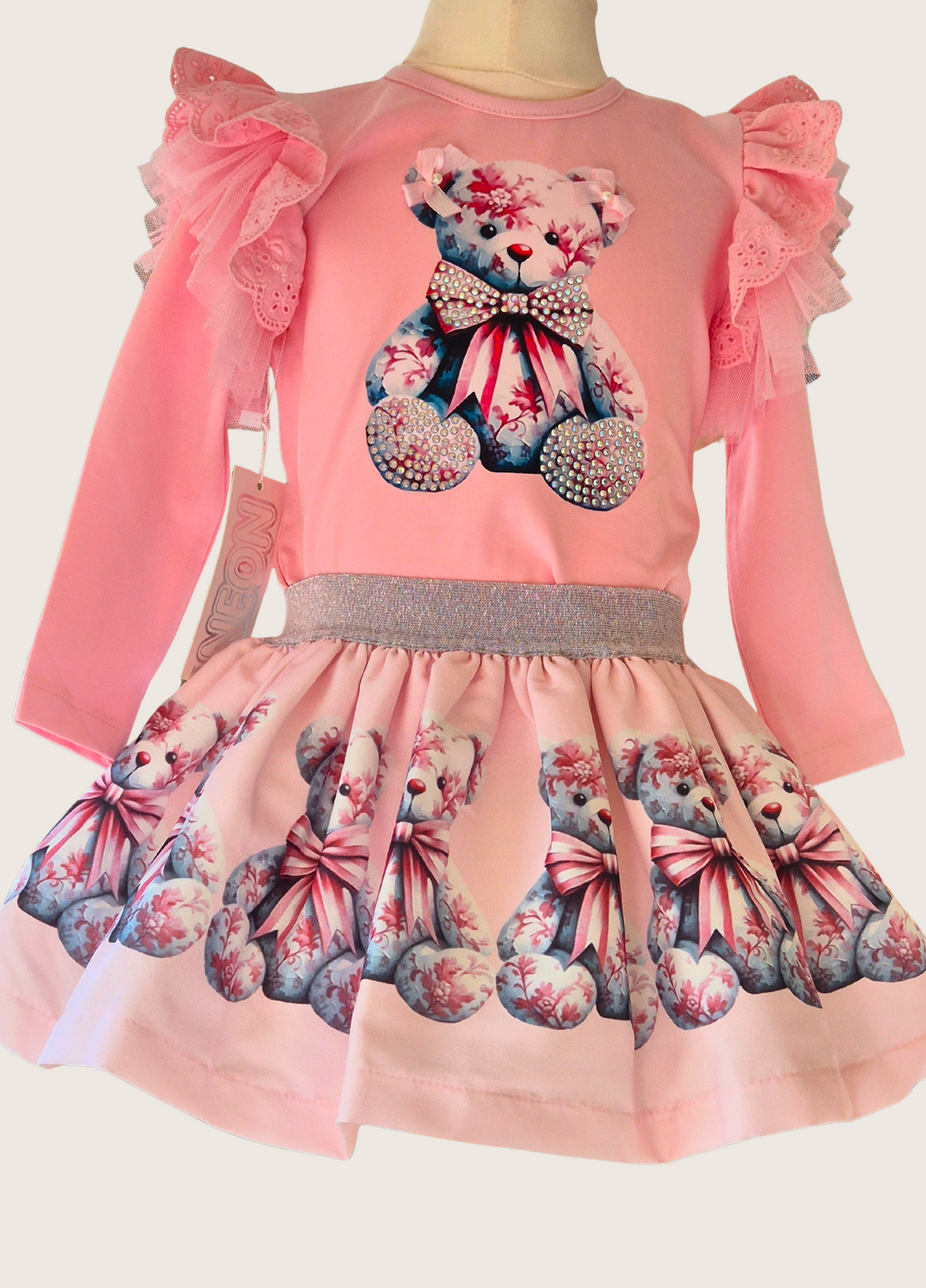 Girls Pink Sparkly Teddy Outfit Set – Neon Kids