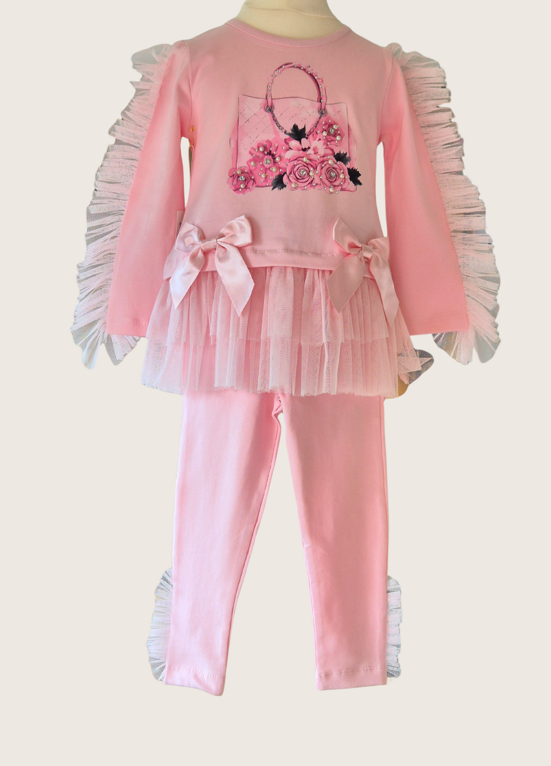 Girls Pink Frilly Top & Leggings Set with Bag – Neon Kids