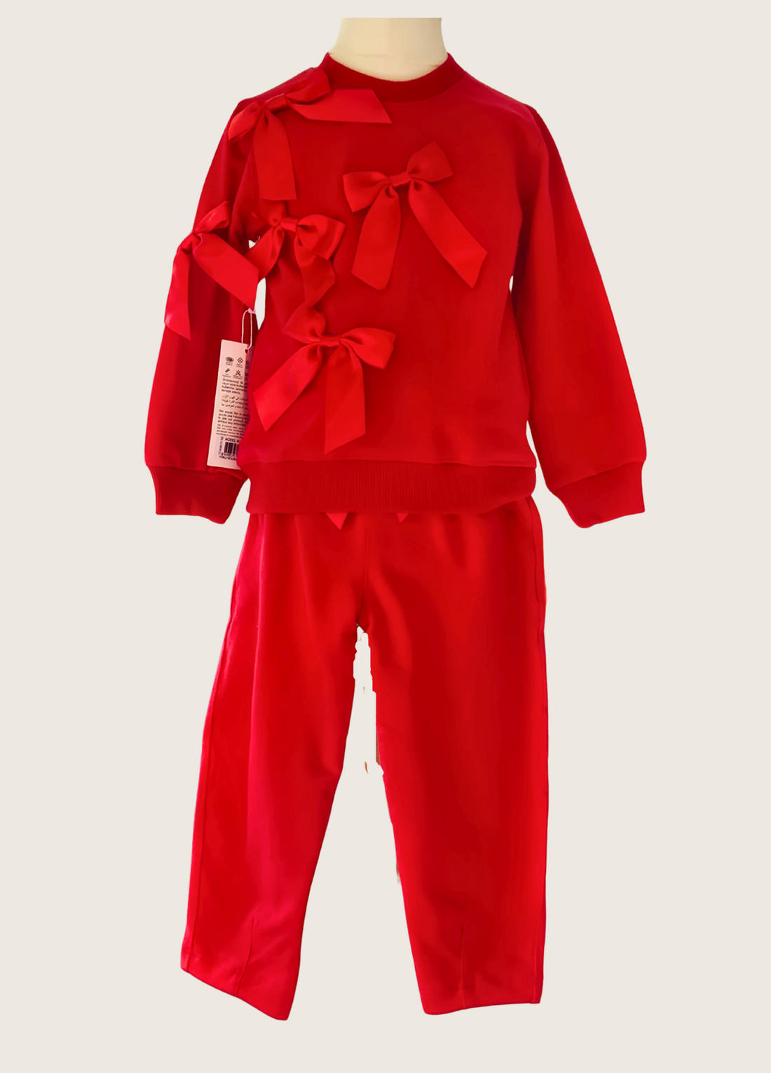 Girls Red Ribbon Leisure Suit by Neon Kids
