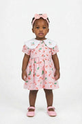baby girls pink cherry dress with headband and knickers